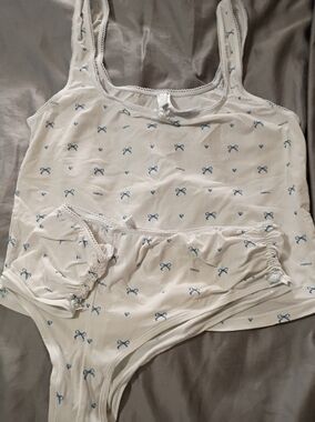 Skims White Tank & Brief Pajama Set with Blue Bow Print